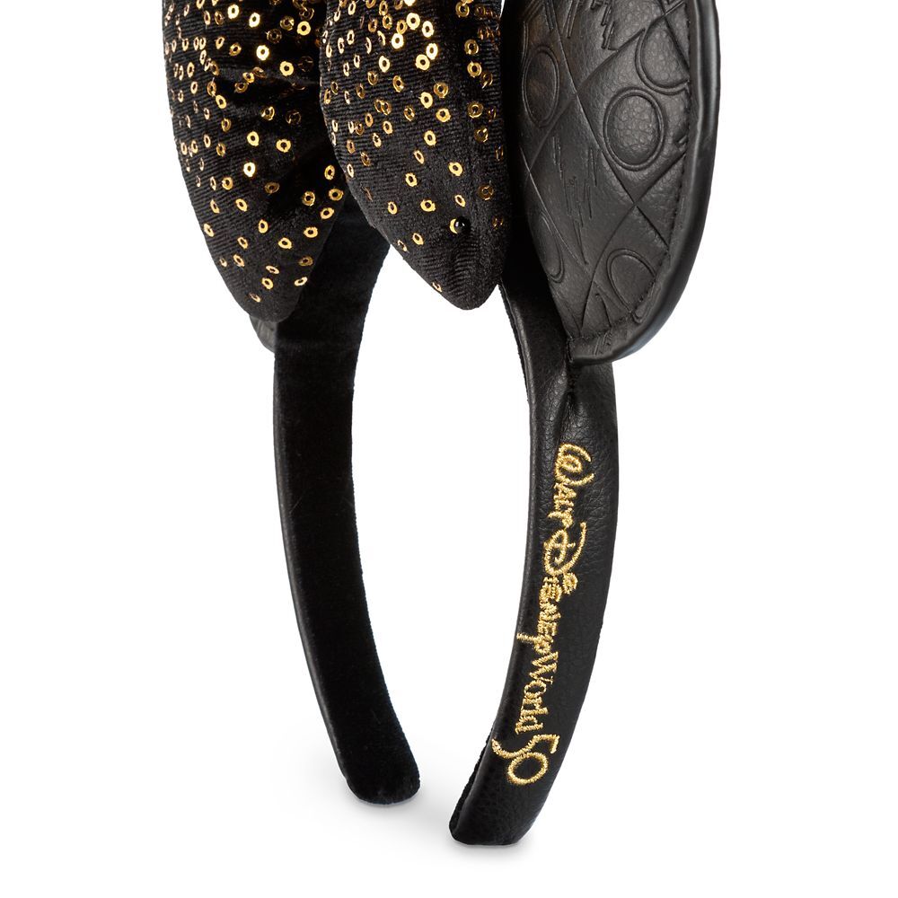 Disney Parks Disney World 50th Anniversary black faux leather Minnie Mouse ears.